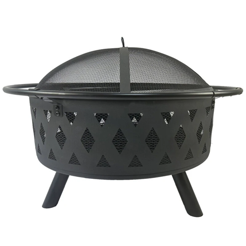 (image for) [USA Direct] 32 inch Round Crossweave Wood Burning Fire Pit Stove Firepit Heater with Poker for Outdoor Camping Patio Deck Backyard, 8011