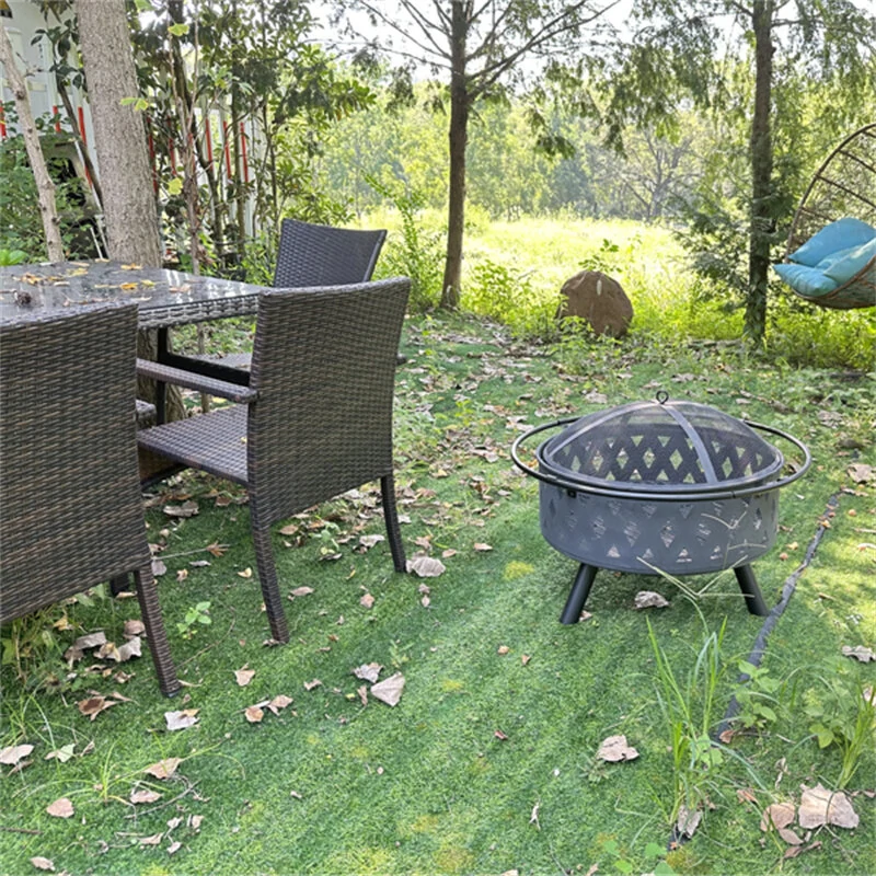 (image for) [USA Direct] 32 inch Round Crossweave Wood Burning Fire Pit Stove Firepit Heater with Poker for Outdoor Camping Patio Deck Backyard, 8011